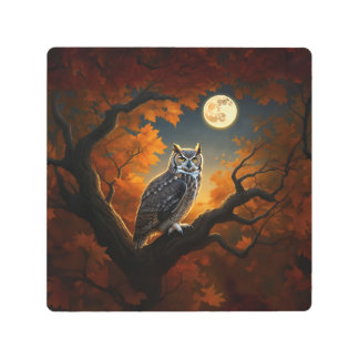 Great Horned Owl in Autumn Metal Print
