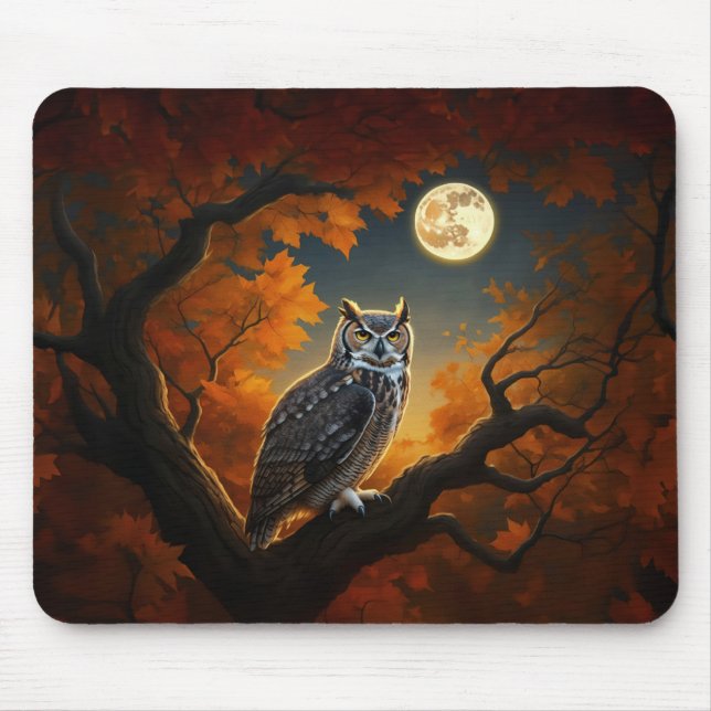 Great Horned Owl in Autumn Mouse Pad (Front)