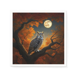 Great Horned Owl in Autumn Napkins