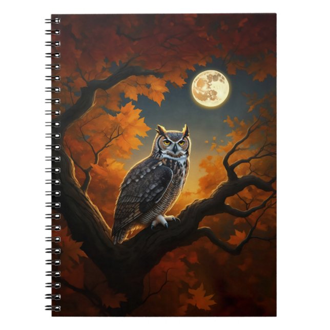 Great Horned Owl in Autumn Notebook (Front)