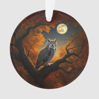 Great Horned Owl in Autumn Ornament