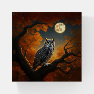 Great Horned Owl in Autumn Paperweight