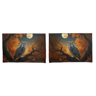 Great Horned Owl in Autumn Pillow Case