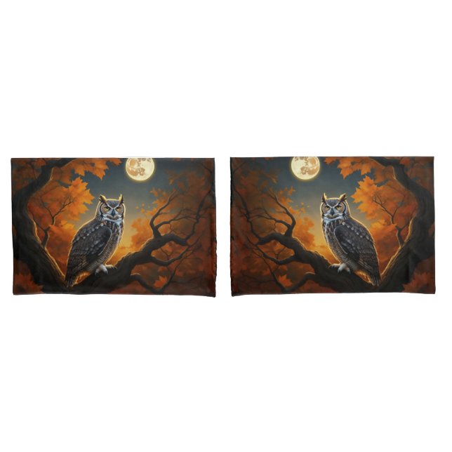 Great Horned Owl in Autumn Pillow Case (Front-Set)