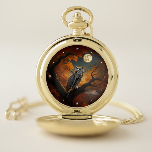 Great Horned Owl in Autumn Pocket Watch (Inside)