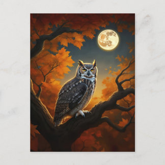 Great Horned Owl in Autumn Postcard