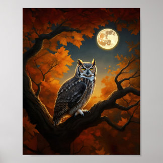 Great Horned Owl in Autumn Poster