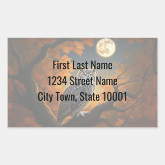 Great Horned Owl in Autumn Rectangular Sticker