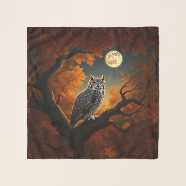 Great Horned Owl in Autumn Scarf (Front)