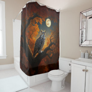 Great Horned Owl in Autumn Shower Curtain