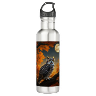 Great Horned Owl in Autumn Stainless Steel Water Bottle