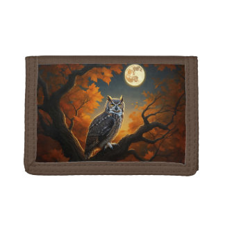 Great Horned Owl in Autumn Trifold Wallet