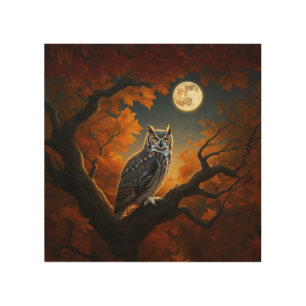Great Horned Owl in Autumn Wood Wall Art