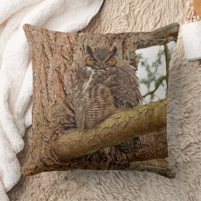 Great Horned Owl in the Douglas Fir Throw Pillow (Blanket)