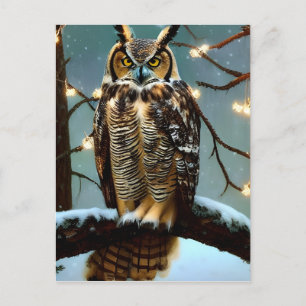 Great Horned Owl in Winter Digital Art  Postcard