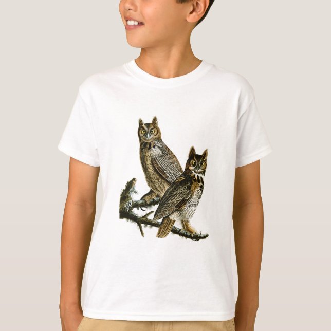 Great Horned Owl John Audubon Birds of America T-Shirt (Front)