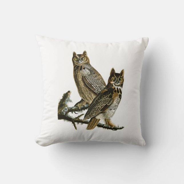 Great Horned Owl John Audubon Birds of America Throw Pillow (Front)