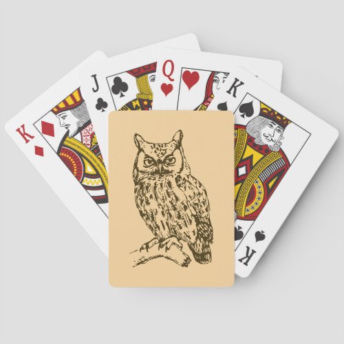 Great Horned Owl Peach Poker Cards