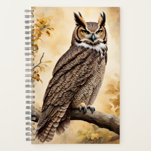 Great Horned Owl Perched in a Tree Notebook