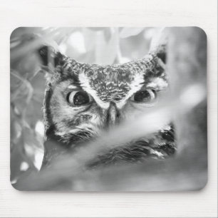 Great Horned Owl Photo Mouse Pad Black & White
