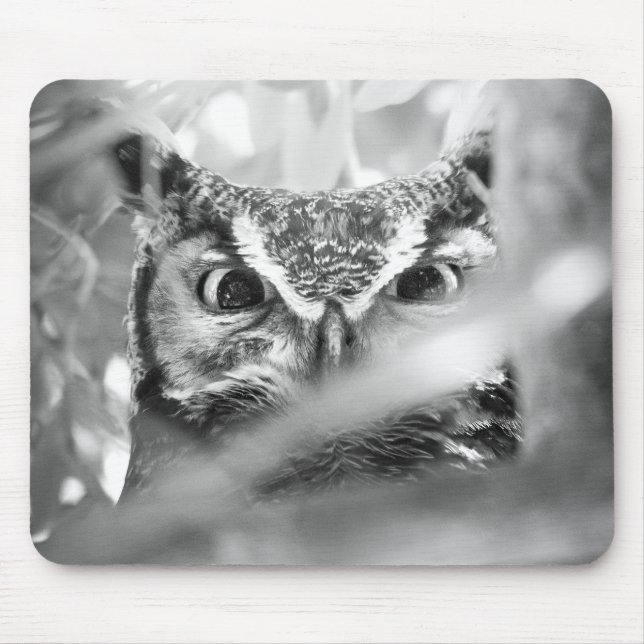 Great Horned Owl Photo Mouse Pad Black & White (Front)