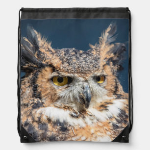 Great Horned Owl Portrait Drawstring Bag