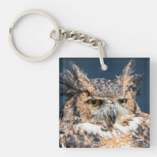 Great Horned Owl Portrait Keychain