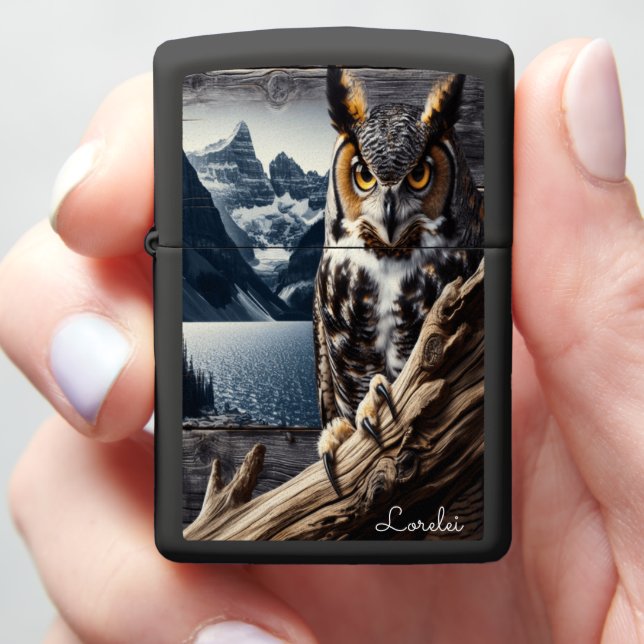 Great Horned Owl Powerful Beak The Hunter's Tool Zippo Lighter (In Hand)