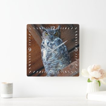 Great Horned Owl Square Clock by Digitalbcon at Zazzle