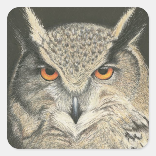 Great Horned Owl Square Sticker (Front)