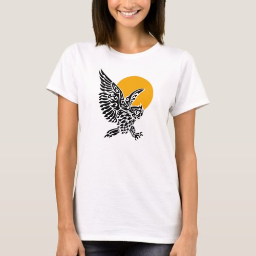 Great horned owl tribal tattoo T_Shirt