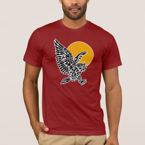 Great horned owl tribal tattoo T_Shirt