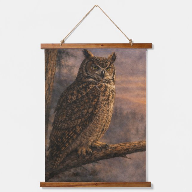 Great Horned Owl Vertical Wall Tapestry (Front)