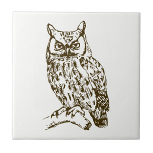 Great Horned Owl Whie Tile