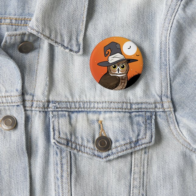 Great Horned Owl Witch! Button (In Situ)