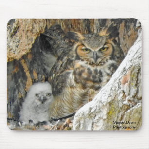 Great Horned Owl with Owlet Mouse Pad