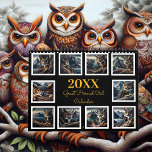 Great Horned Owl Year of the Owl Visions 20XX  Calendar<br><div class="desc">This 2025/2026 calendar showcases the Great Horned Owl in its diverse glory. From a fierce grip on a weathered branch, its golden eyes piercing through the shadows, to a majestic perch against a rugged mountain backdrop and a shimmering ocean vista, each month unveils a unique facet of this magnificent creature....</div>