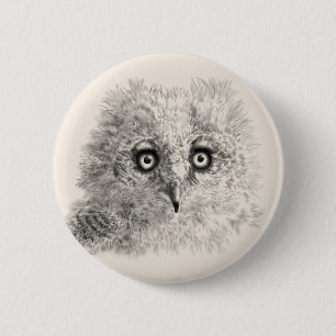 Great Horned Owlet Drawing Button