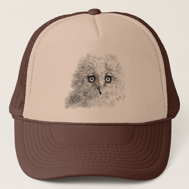 Great Horned Owlet Drawing Trucker Hat (Front)