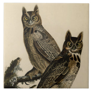 Great Horned Owls (by John James Audubon) Ceramic Tile