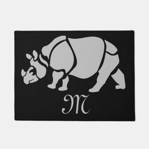 Great Indian Rhinoceros The Unicorn Rhino Monogram Doormat