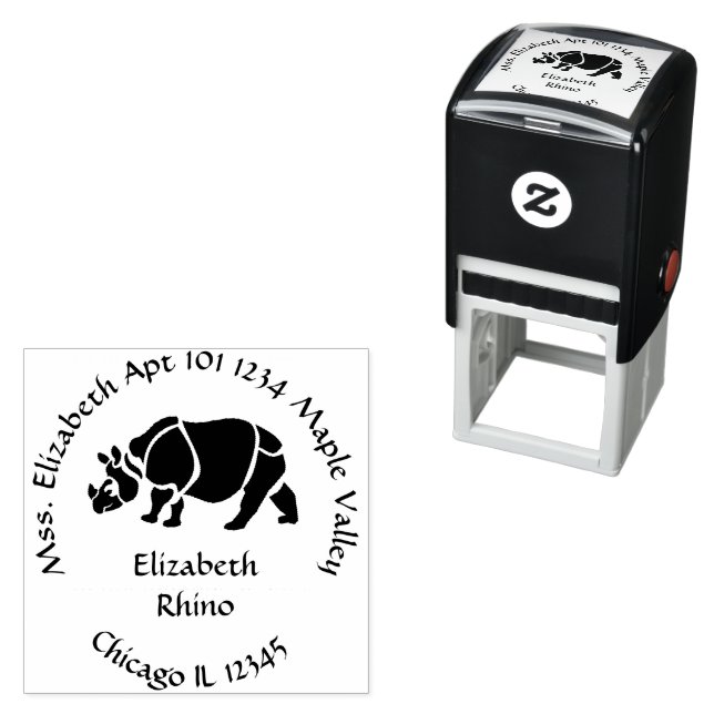 Great Indian Unicorn Rhino Name Address Self-inking Stamp (In Situ)