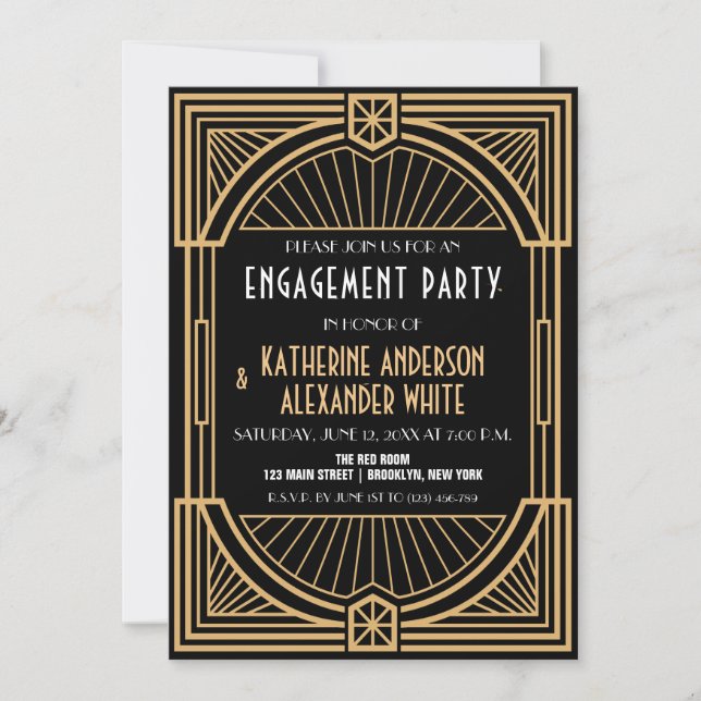 Great Inspired Art Deco Engagement Party Invitation (Front)