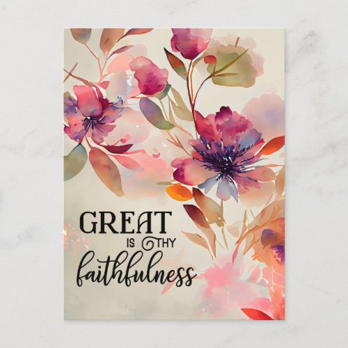 Great is Thy Faithfulness Christian Hymn Floral Postcard