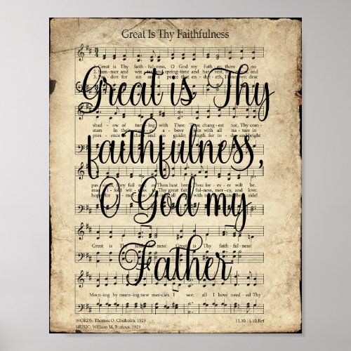 Great is thy Faithfulness Scripted Vintage Hymn Poster