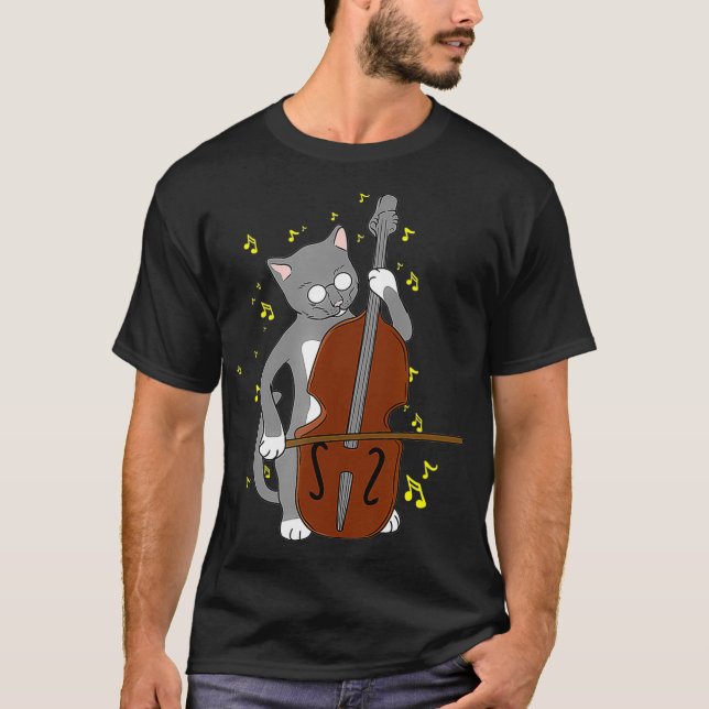 Great Jazz   Cat Playing Cello Double Bass T-Shirt (Front)