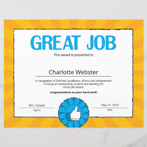 Great Job Certificate of Achievement PDF