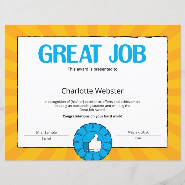 Great Job Certificate of Achievement PDF | Zazzle.com