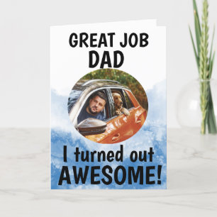 Great job Dad... Fathers Day Custom Photo Blue  Letterpress Thank You Card