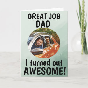 Great job Dad... Fathers Day Custom Photo Green Letterpress Thank You Card